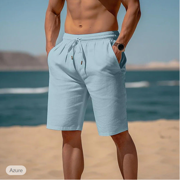 Summer Drawstring Shorts Elastic Waist Straight Pants Beach Breathable Shorts For Men Clothing - cas7m