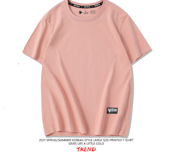 Drop-Shoulder Pure Cotton Short-Sleeve Unisex Solid-Color Blank Shirt - cas7m
