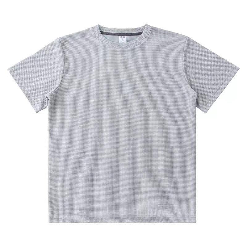 Knitted Short-sleeved T-shirt Men's All-match Loose Solid Color - cas7m