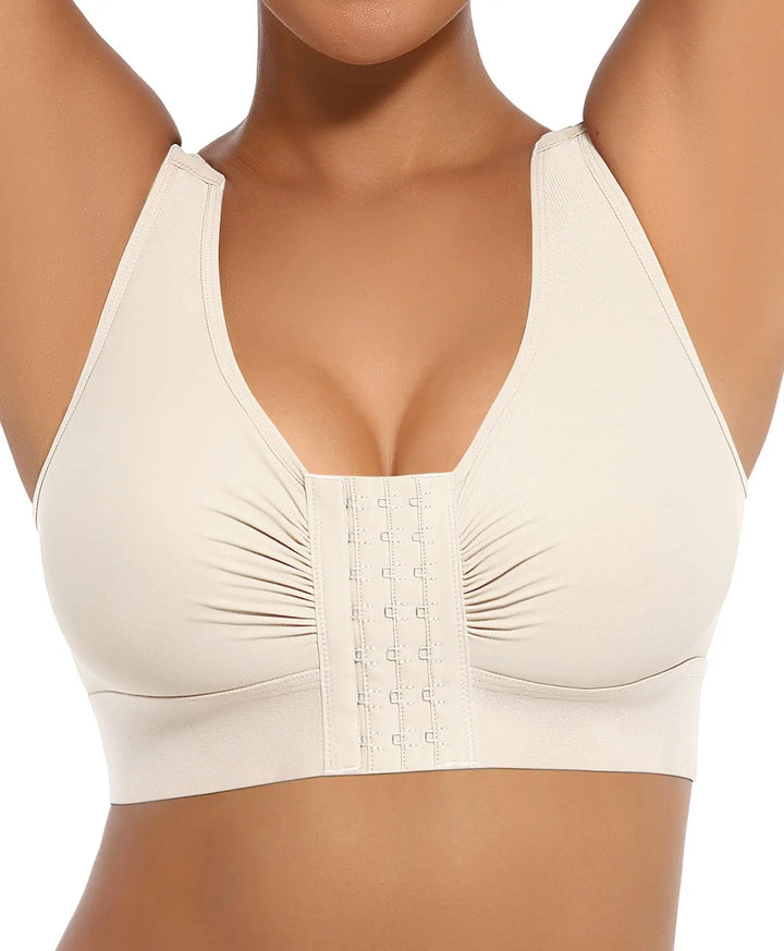 Beige bra on a white background