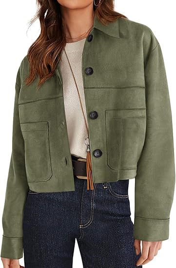 European And American Style Women Faux Suede Short Jacket Casual Lightweight Autumn Fashion - cas7m
