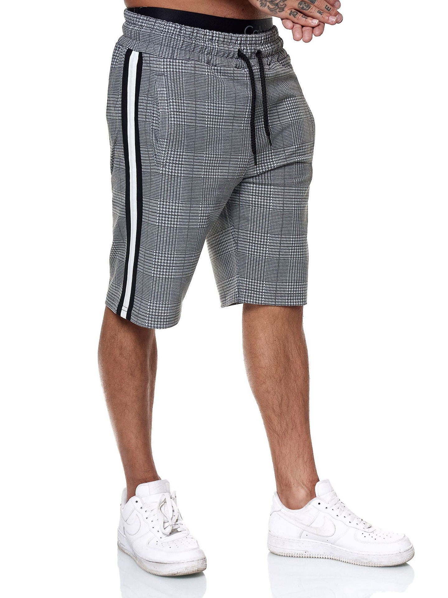 Check Striped Fashion Slim Shorts Beach Pants Men - cas7m