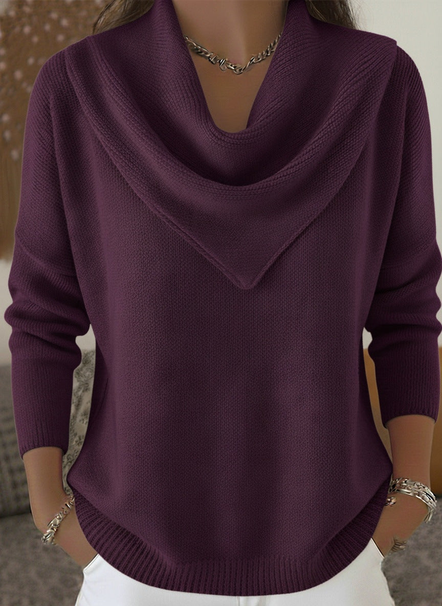 Womens Solid-color Long-sleeve Sweater Top - cas7m