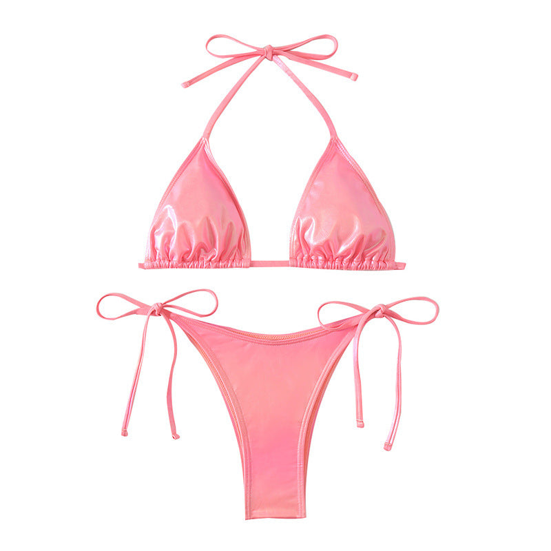 Women's Pure Color Casual Versatile Bikini Suit - cas7m