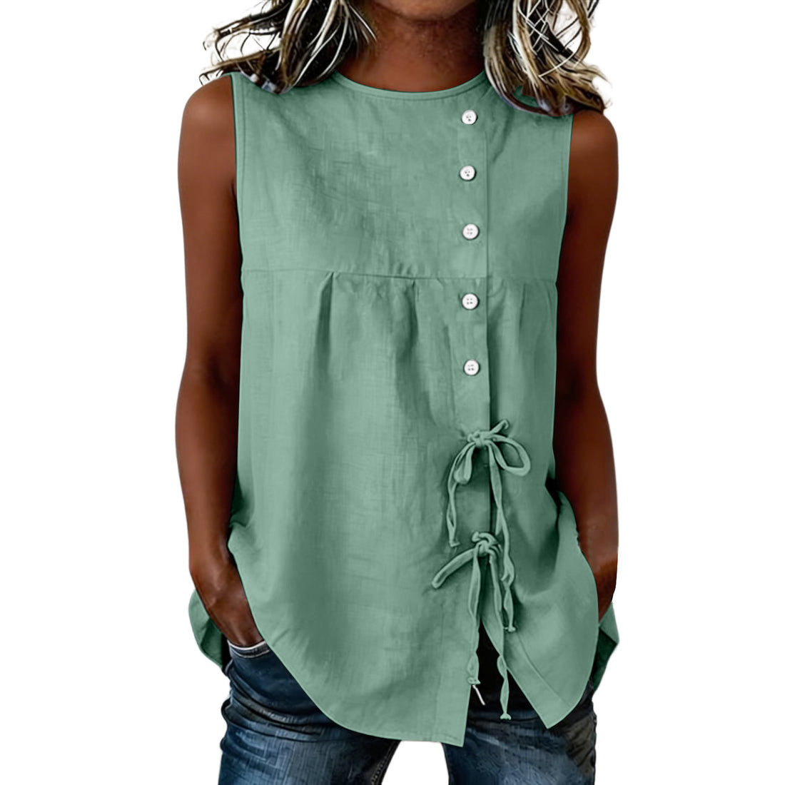 Loose-fit Sleeveless Shirt Blouse For Women - cas7m