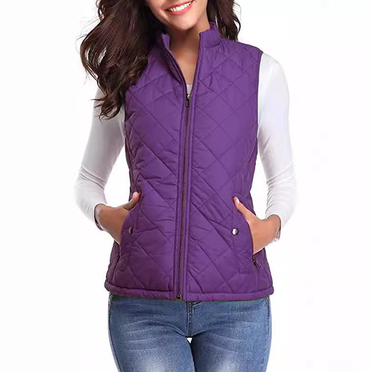 Women's Cotton Vest Stand Collar Zipper Pocket Warm - cas7m