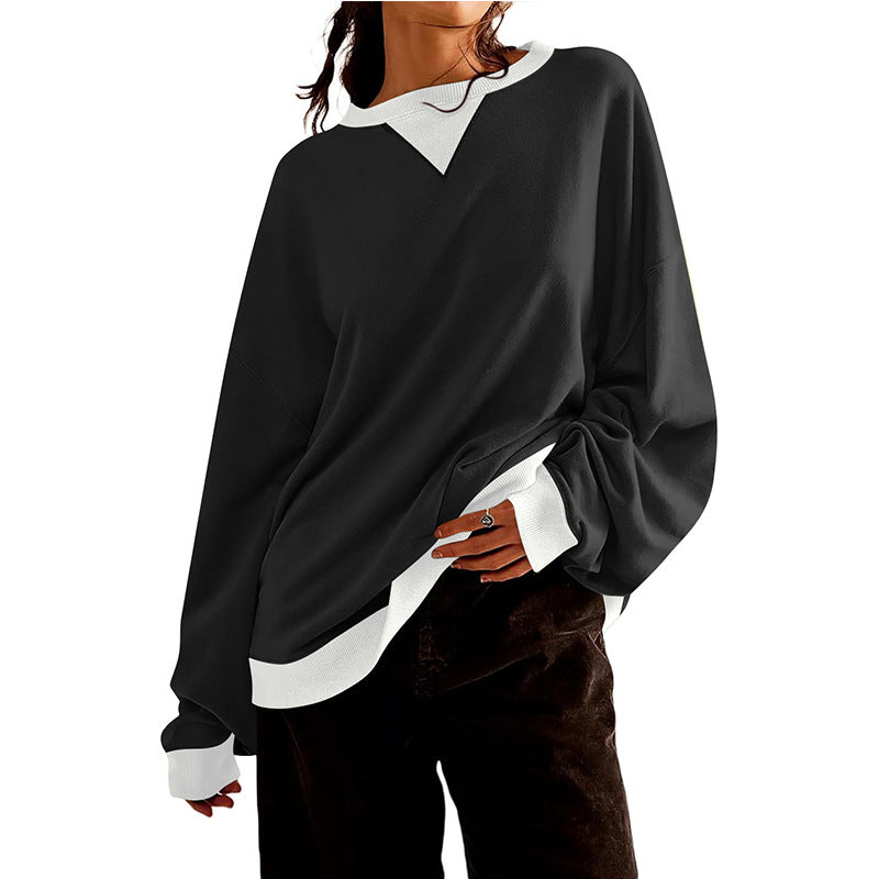 Loose Casual Contrast Color Sweater For Women - cas7m