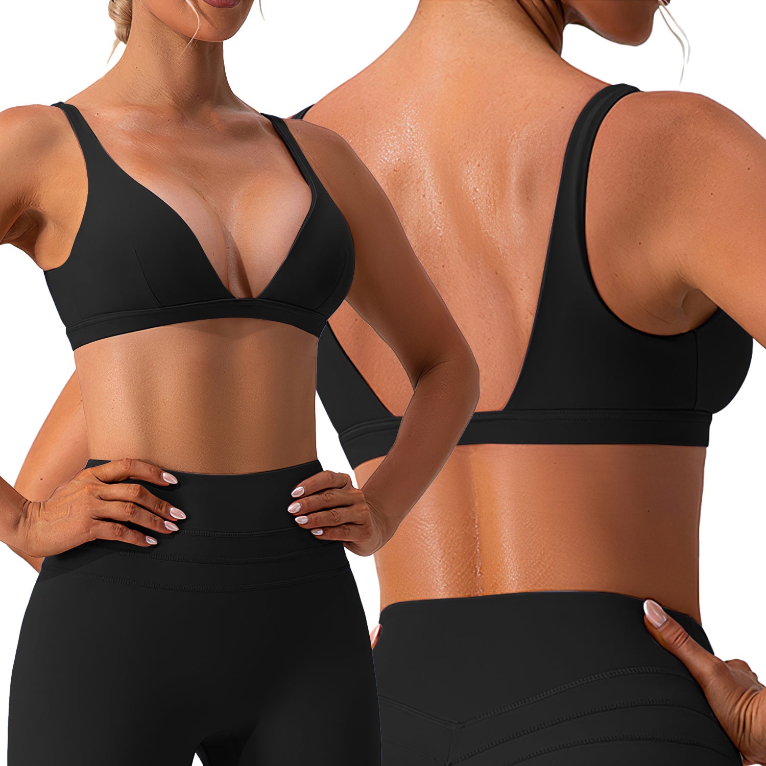 Sexy V-Neck U-Back Breathable Sports Bra - 5 Colors, S-XL - cas7m