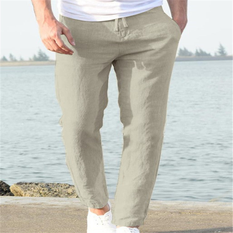 Men's Linen Summer Casual Pants Drawstring Trousers - cas7m