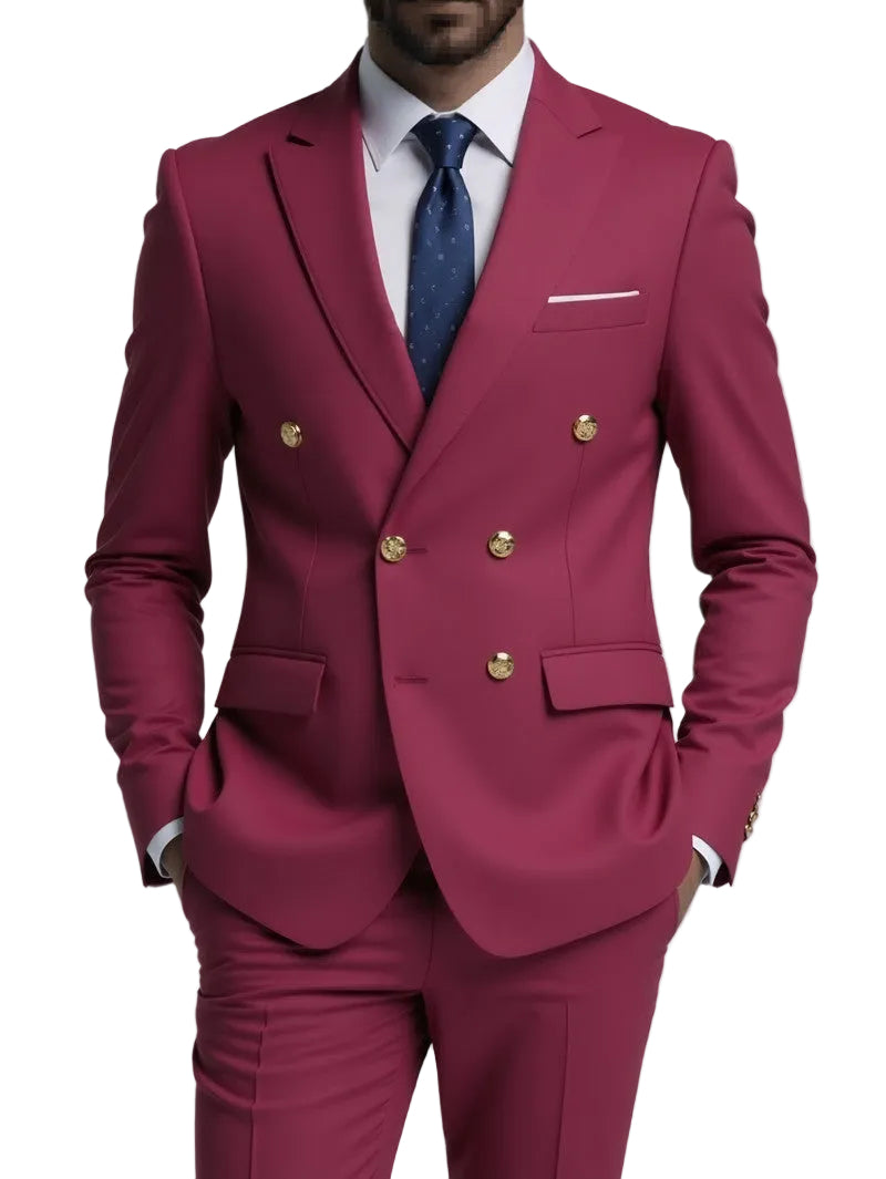 Business Non-Iron Two-Piece Suit With Double-Breasted Gold Buttons - cas7m