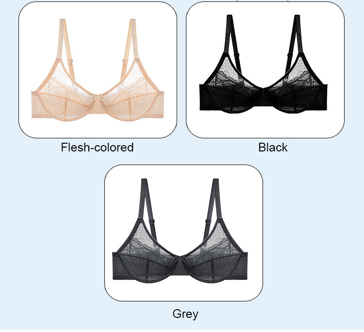 Ultra-Thin Mesh Nylon Bra with Fixed Straps - Skin, Black, Gray - cas7m