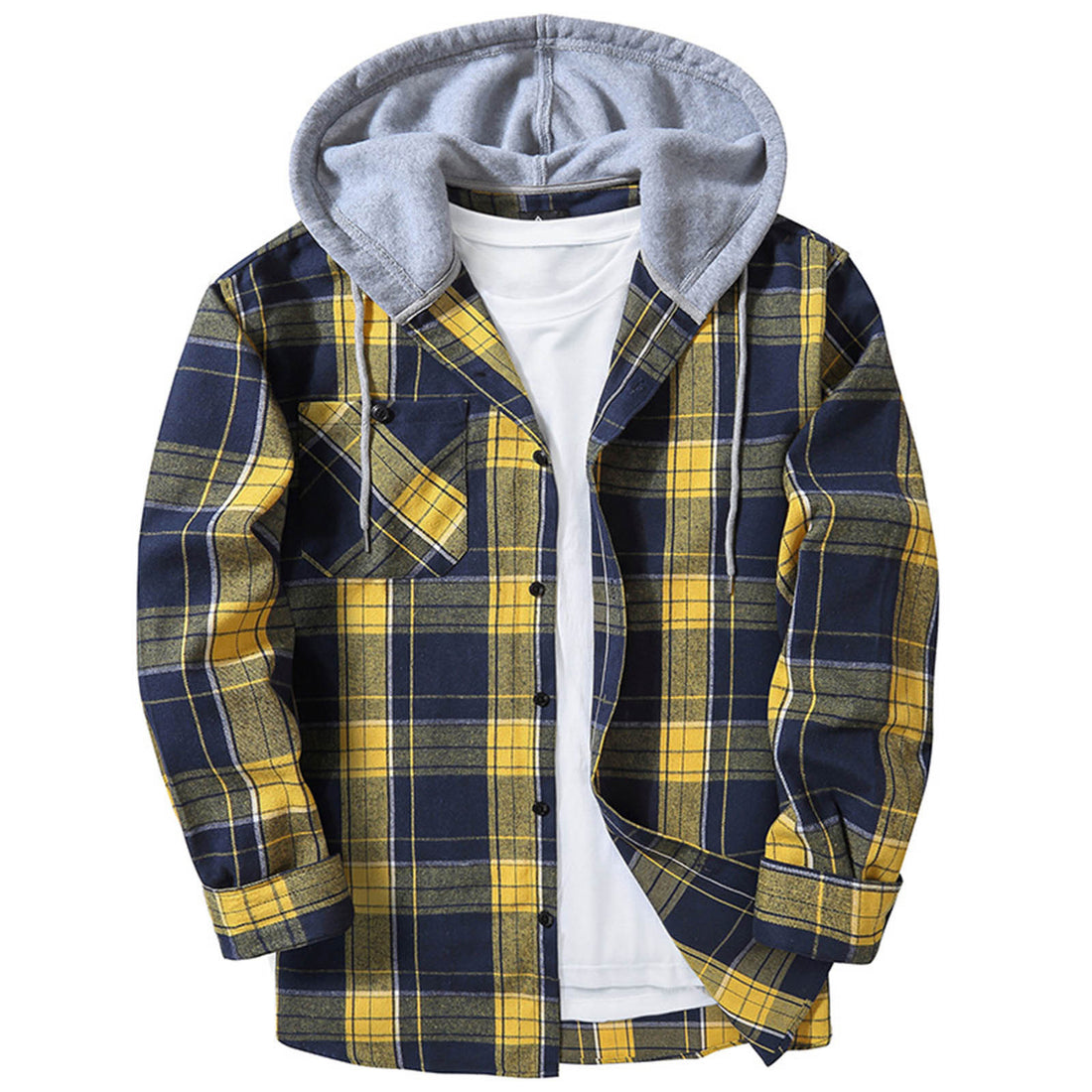Hooded Plaid Shirt Men's Casual - cas7m