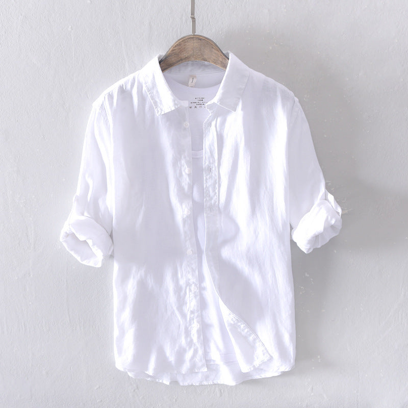 Men's Casual Linen Long-sleeved White Shirt For Men - cas7m