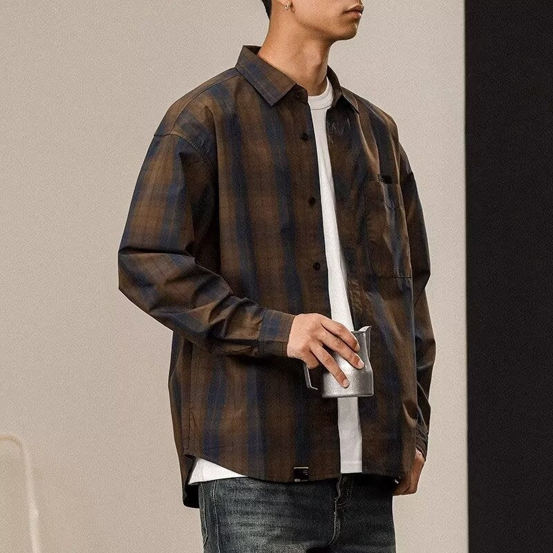 Men's Retro Casual Simple Plaid Shirt - cas7m