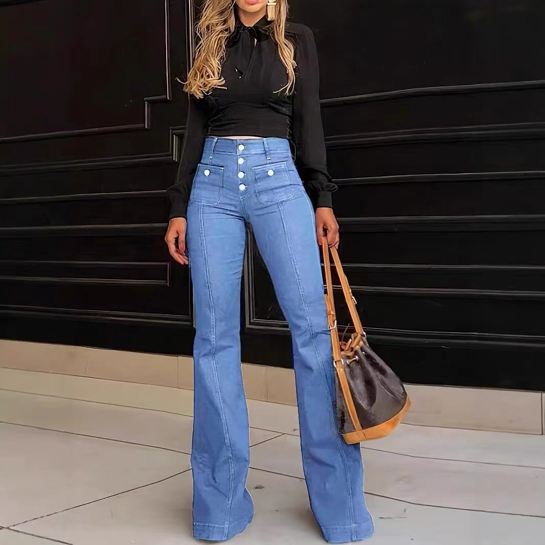 Women's Patchwork Jeans Slim Fit Slimming Stretch Flared Pants - cas7m