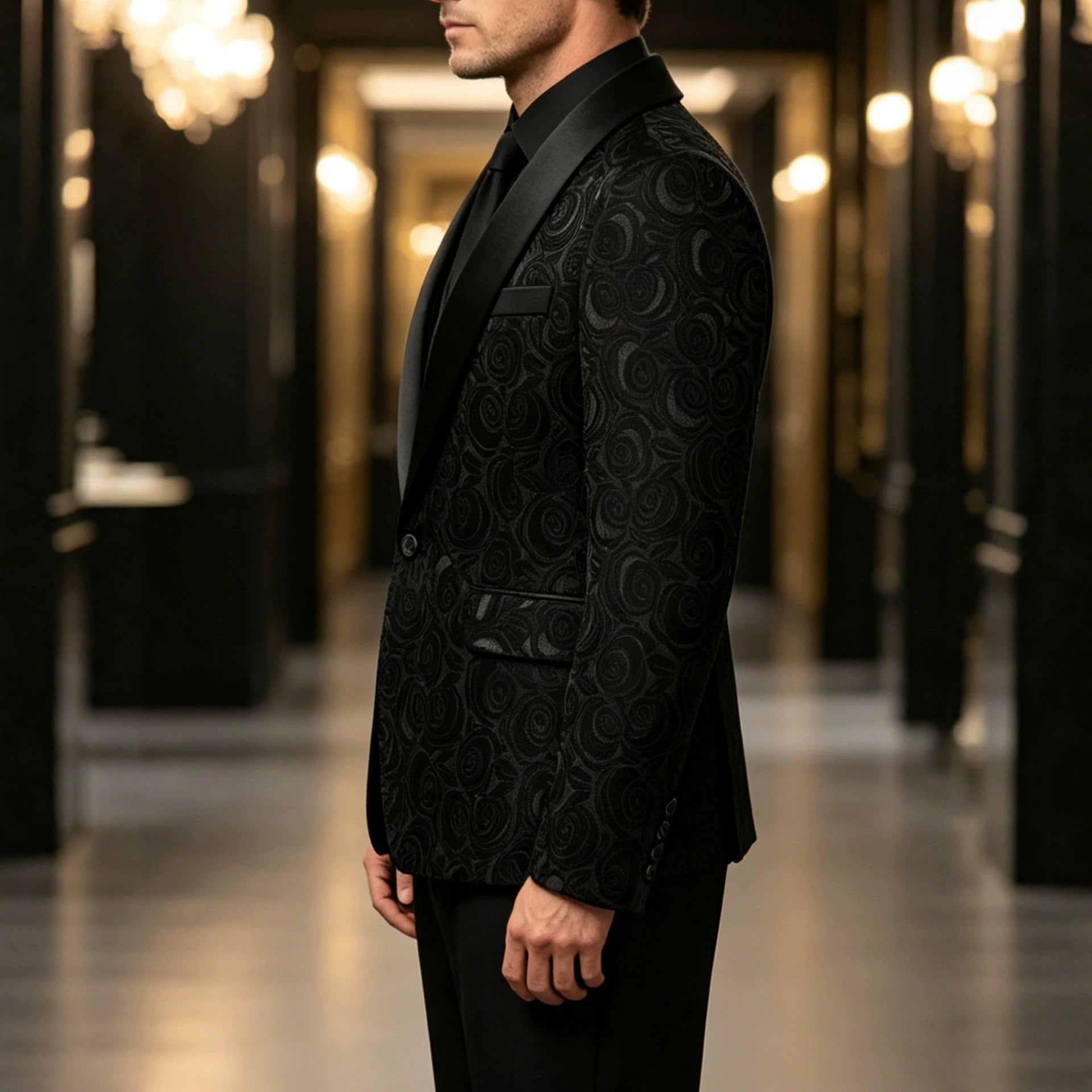 Mens Jacquard Formal Waistcoat Suit Three-piece Set - cas7m