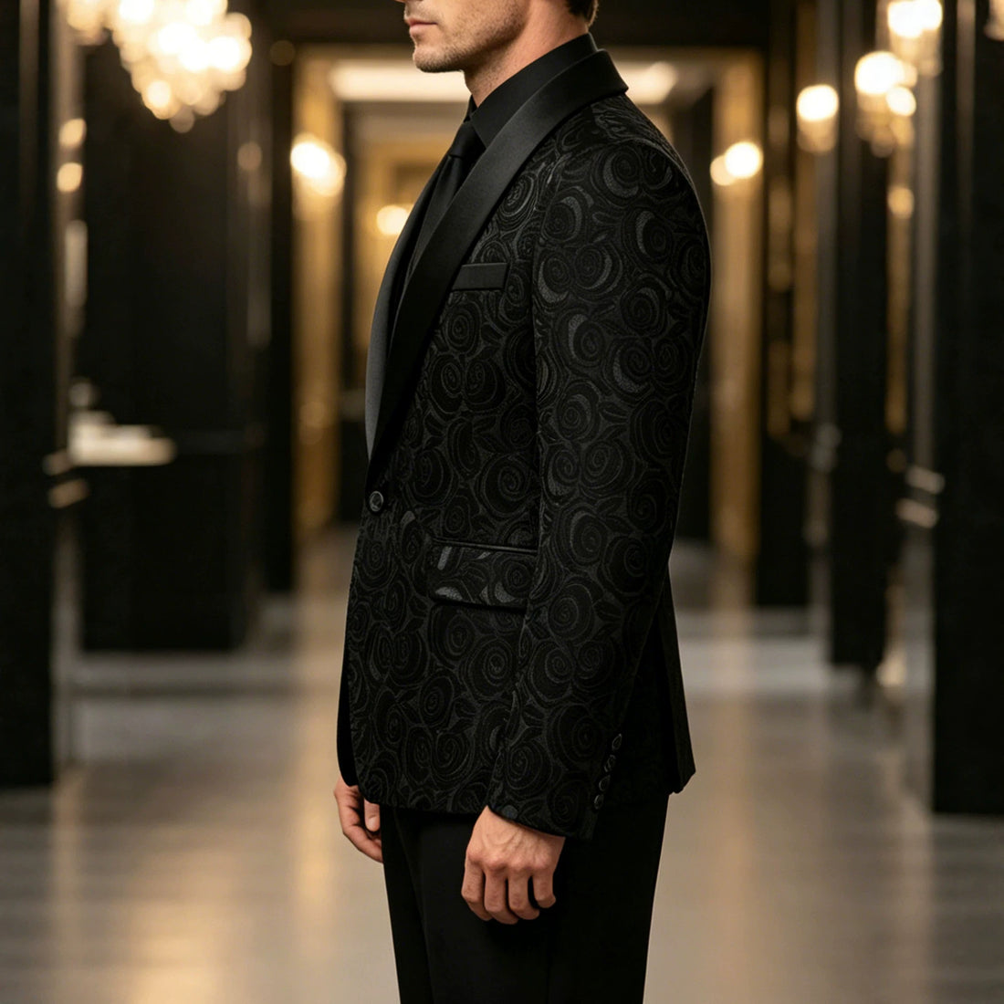 Mens Jacquard Formal Waistcoat Suit Three-piece Set - cas7m