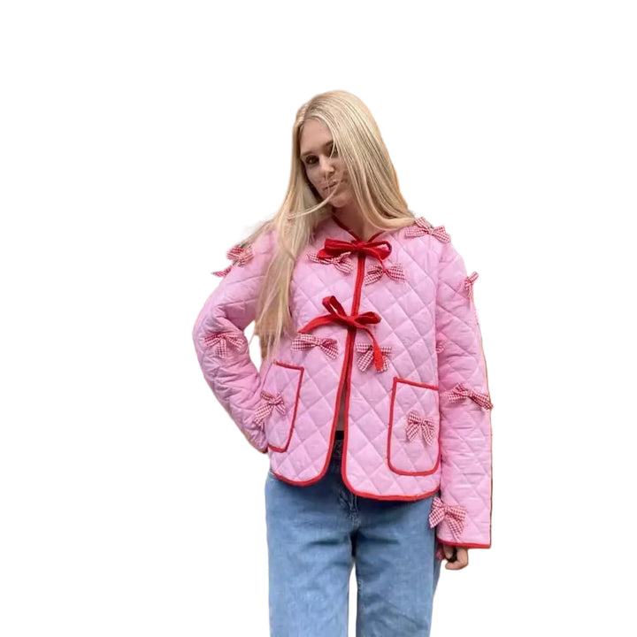 Women's Bow Embroidered Quilted Jacket - cas7m