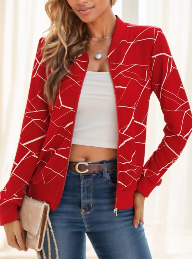 Geo Print Zipper Front Jacket - cas7m