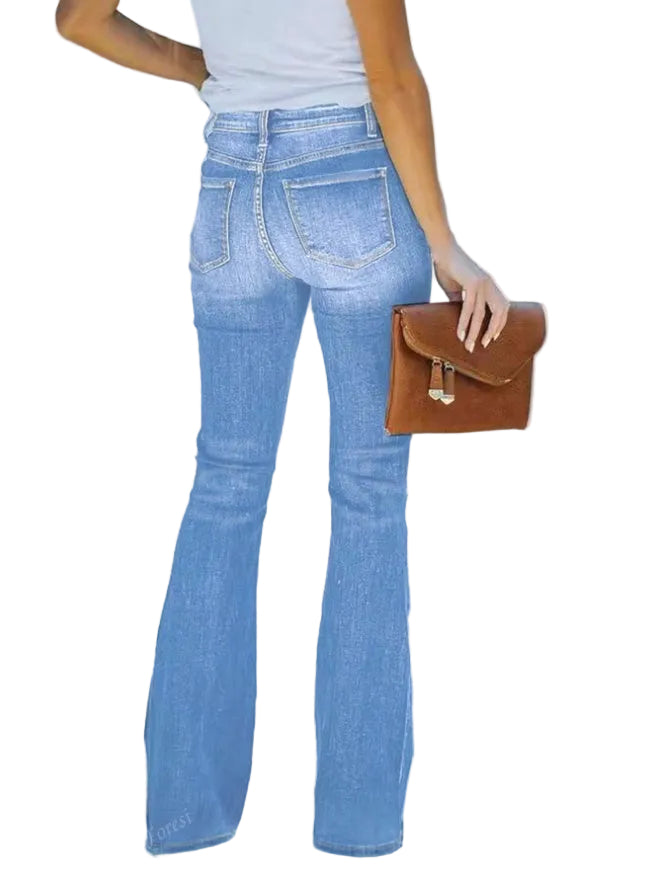 Women's Casual Personalized Multi-Button Slim Fit Flare Jeans - cas7m