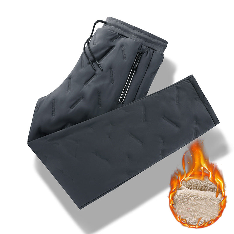 Men's Trousers Winter Velvet Thickening Loose Fleece Pants With Zip Pocket Large Size Windproof Warm Jogging Pants - cas7m