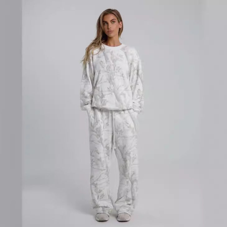 Autumn Winter Two Piece Sets Women Camouflage Hoodie Maple Leaf Print Sweatshirt Suit Sports Hoodie Sportswear - cas7m