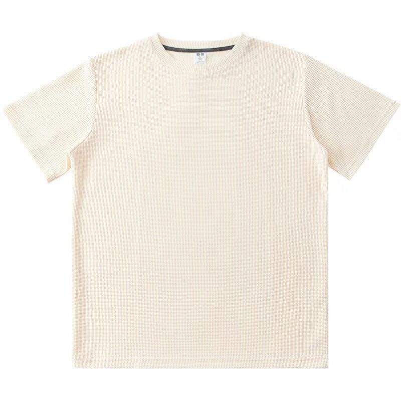 Knitted Short-sleeved T-shirt Men's All-match Loose Solid Color - cas7m
