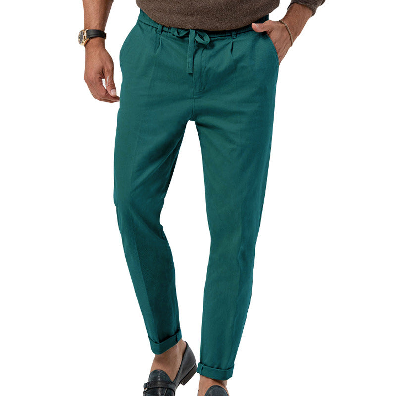 Casual Drawstring Pants Men's Business Straight Solid Color Suit Pants - cas7m