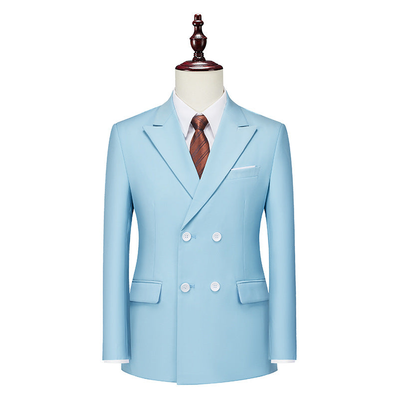 Men's Business Casual Double-breasted Suit Jacket Fashion Solid Color Coat - cas7m