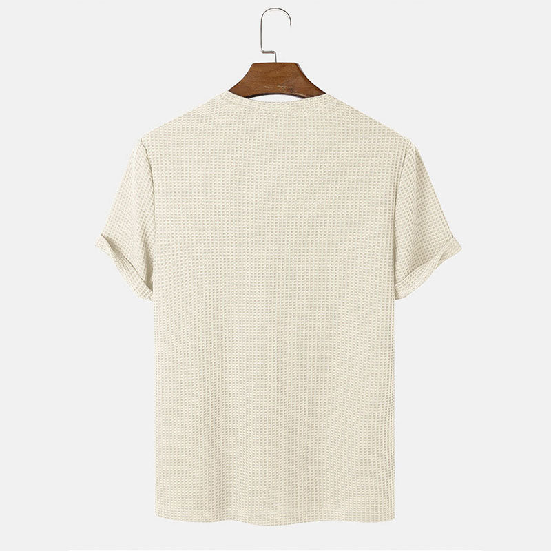 Men Summer Solid Color Round Neck Basic T-Shirts - cas7m