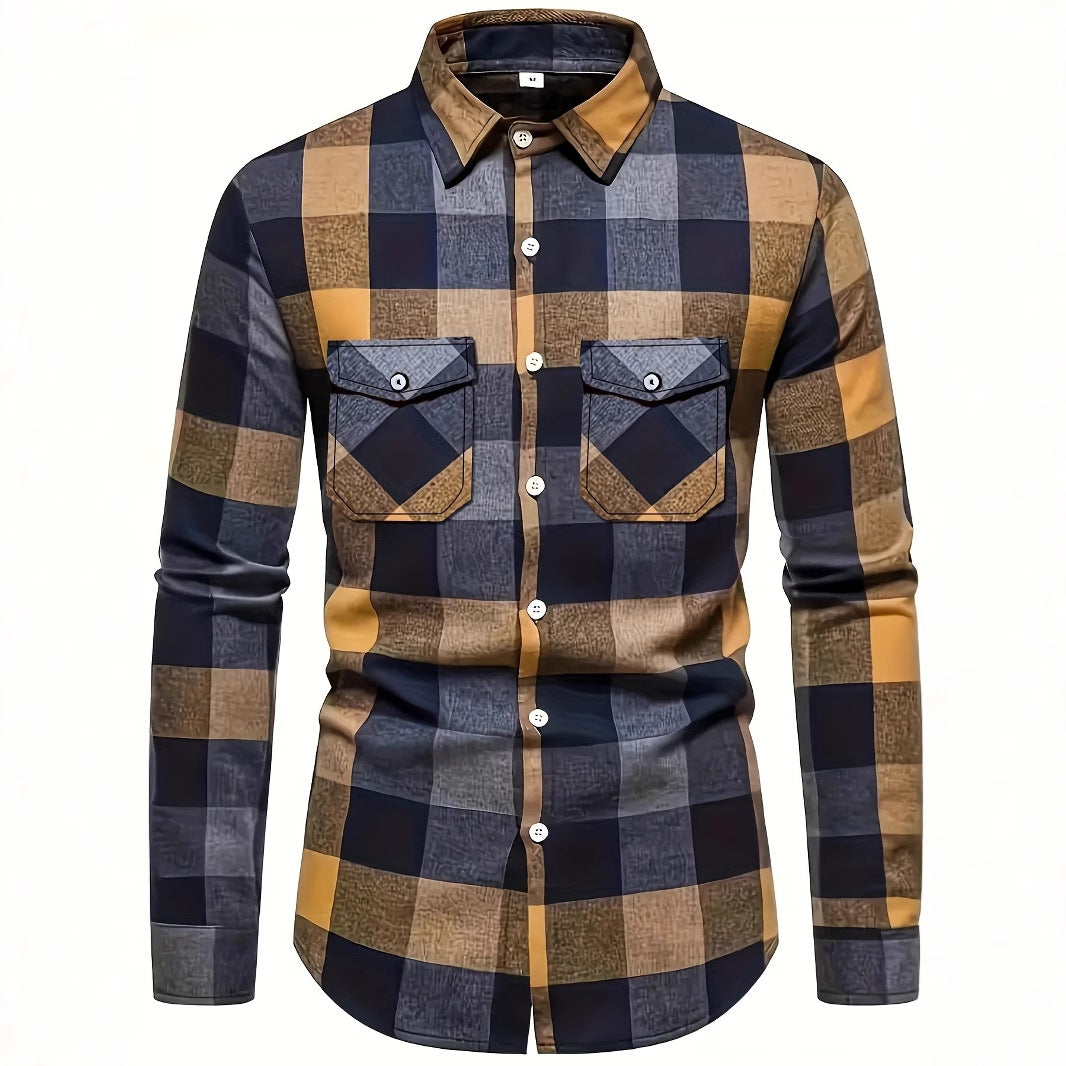 Mens Stylish Long-Sleeve Lapel Shirt - cas7m