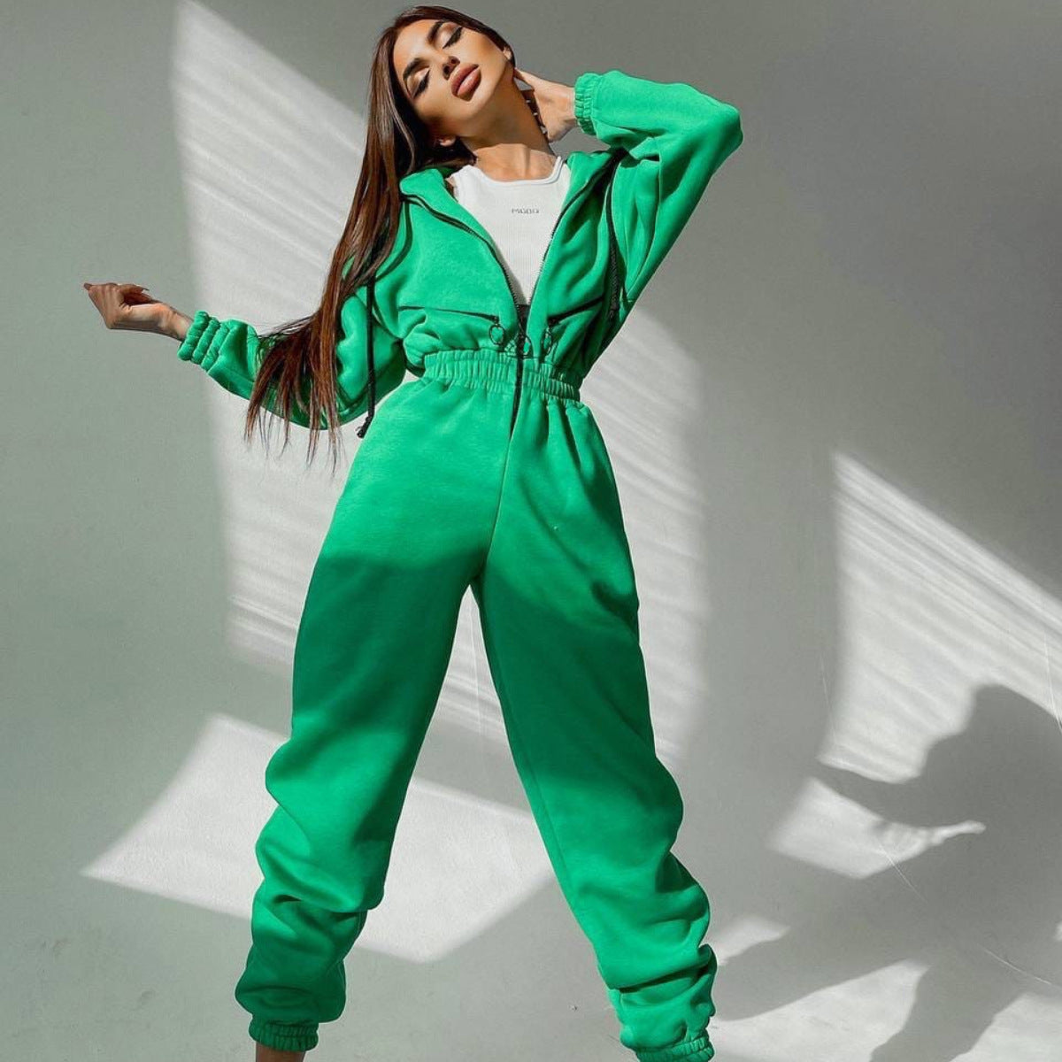Cross-border Hot Sale Amazon Ebay Hot Sale Popular Sports Casual Women's Hooded Jumpsuit One-piece Suit - cas7m