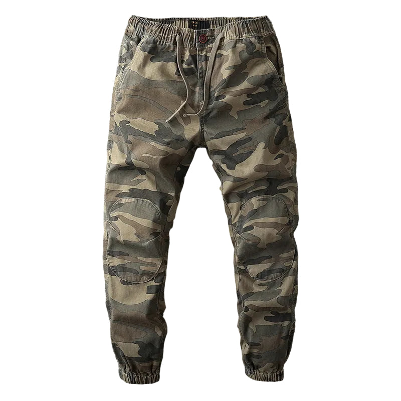 Camouflage pants on a gray textured background