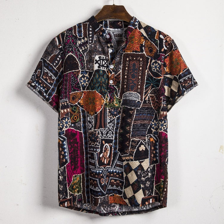 New Short-sleeved Linen Shirt For Men - cas7m