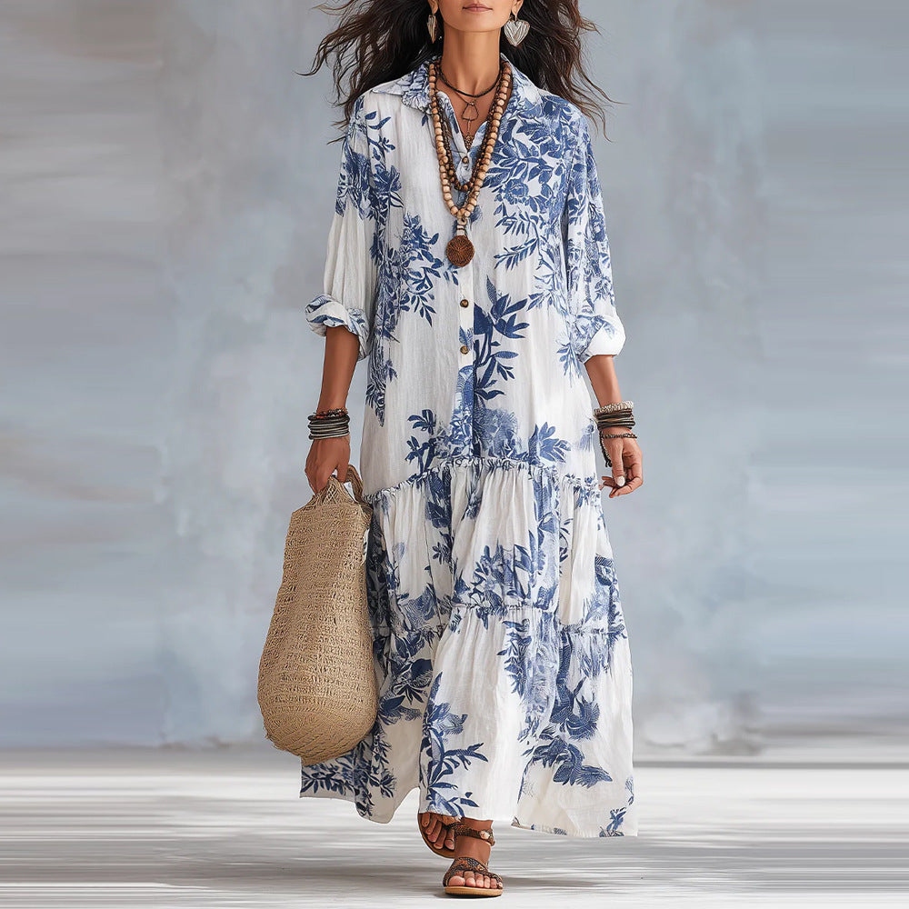 New Womens Casual Long-sleeve Lapel Dress - cas7m