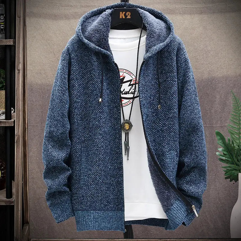 Men's Fleece Lined Hooded Knit Jacket