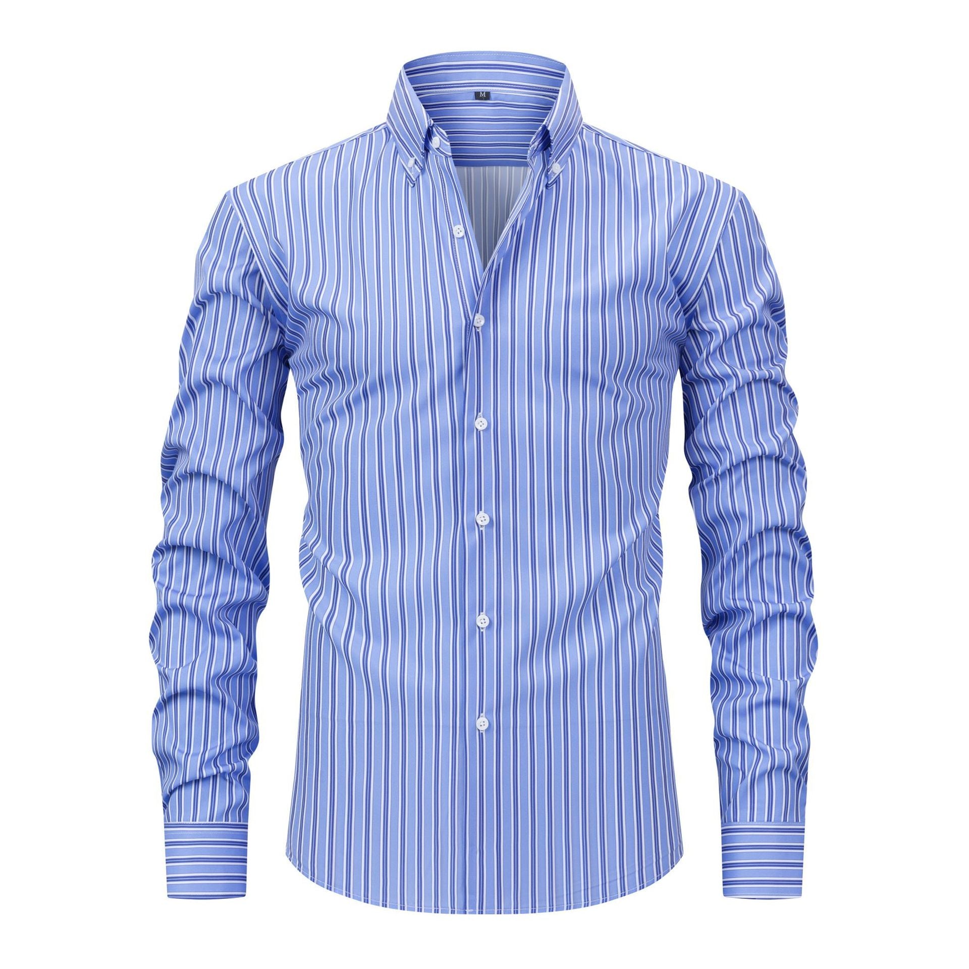 Men's Digital Printed Striped Long-sleeved Lapel Shirt - cas7m
