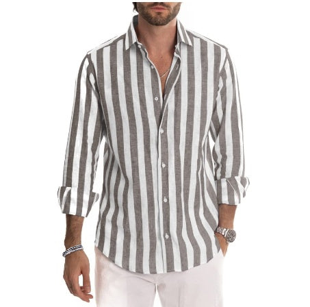 Striped Long-sleeved Casual Men's Shirt - cas7m