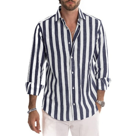 Striped Long-sleeved Casual Men's Shirt - cas7m