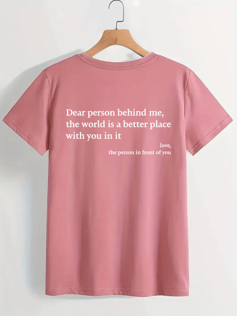 New Fashion Womens Letter T-Shirt Round Neck Short Sleeve Slogan Tee Top - cas7m