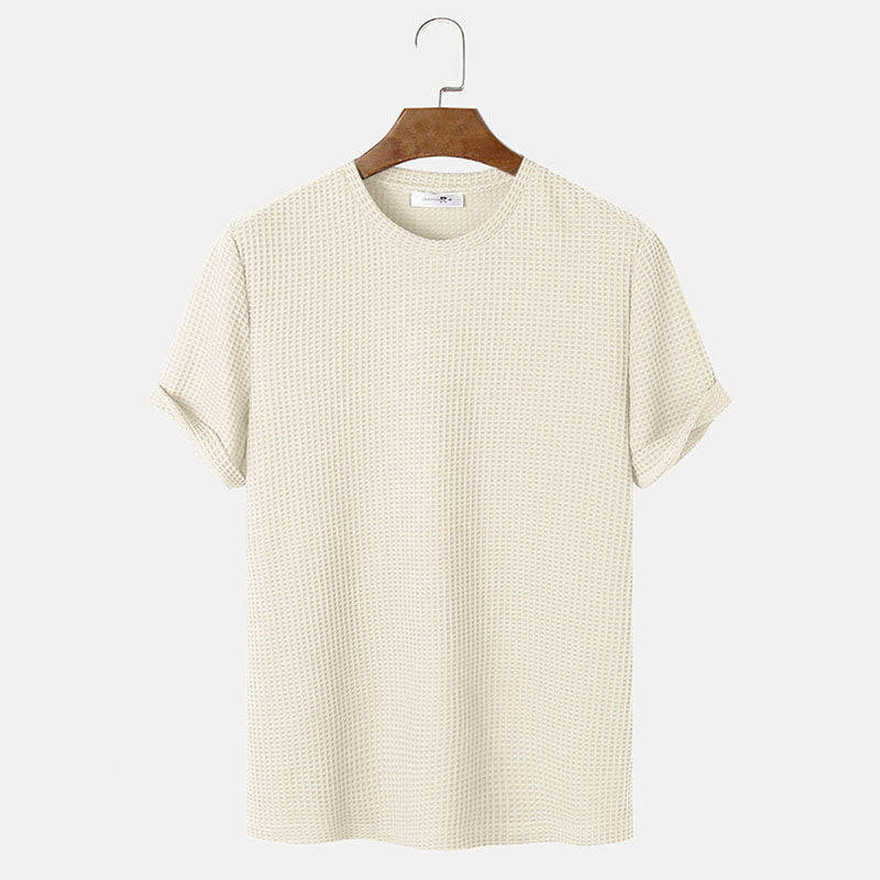 Men Summer Solid Color Round Neck Basic T-Shirts - cas7m
