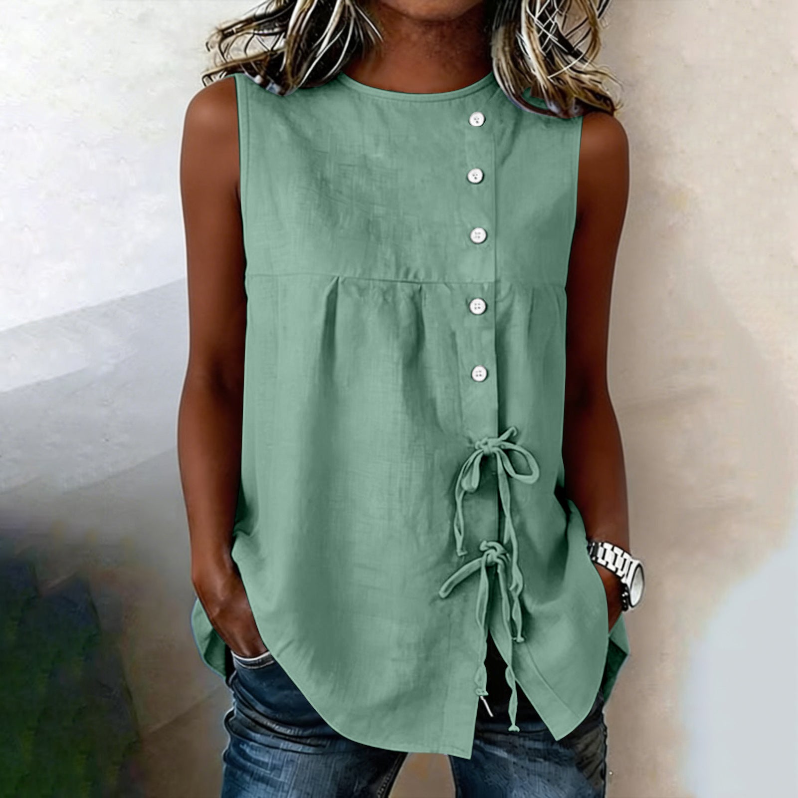 Loose-fit Sleeveless Shirt Blouse For Women - cas7m