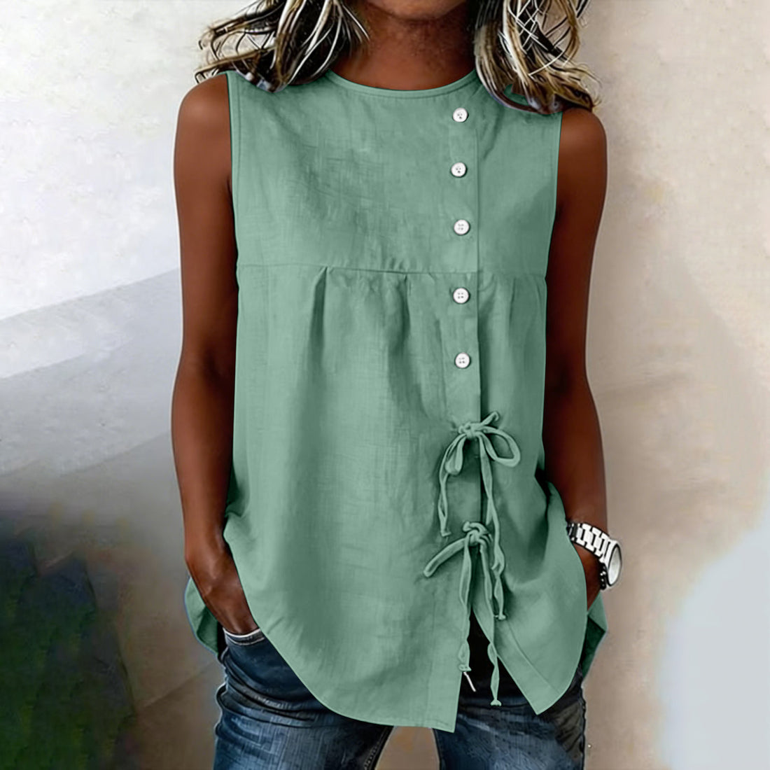 Loose-fit Sleeveless Shirt Blouse For Women - cas7m