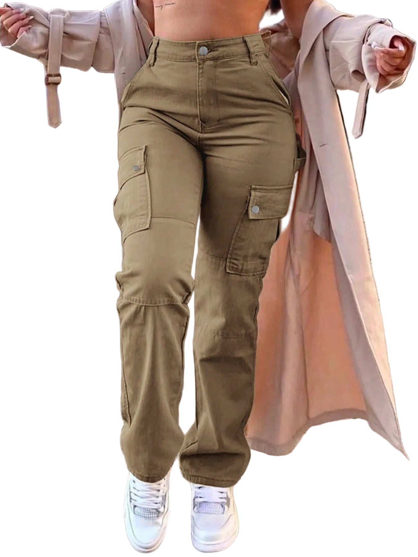 High Quality European And American New Hip Pants High Waist Multi-pocket Workwear Fashion Stretch Street Trend Trendy Women's Pants - cas7m