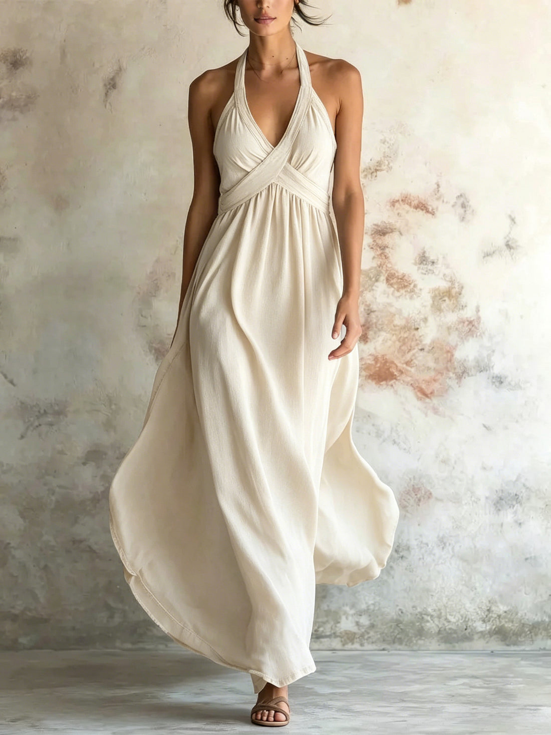 Sleeveless Flared Solid-color Maxi Dress Design - cas7m