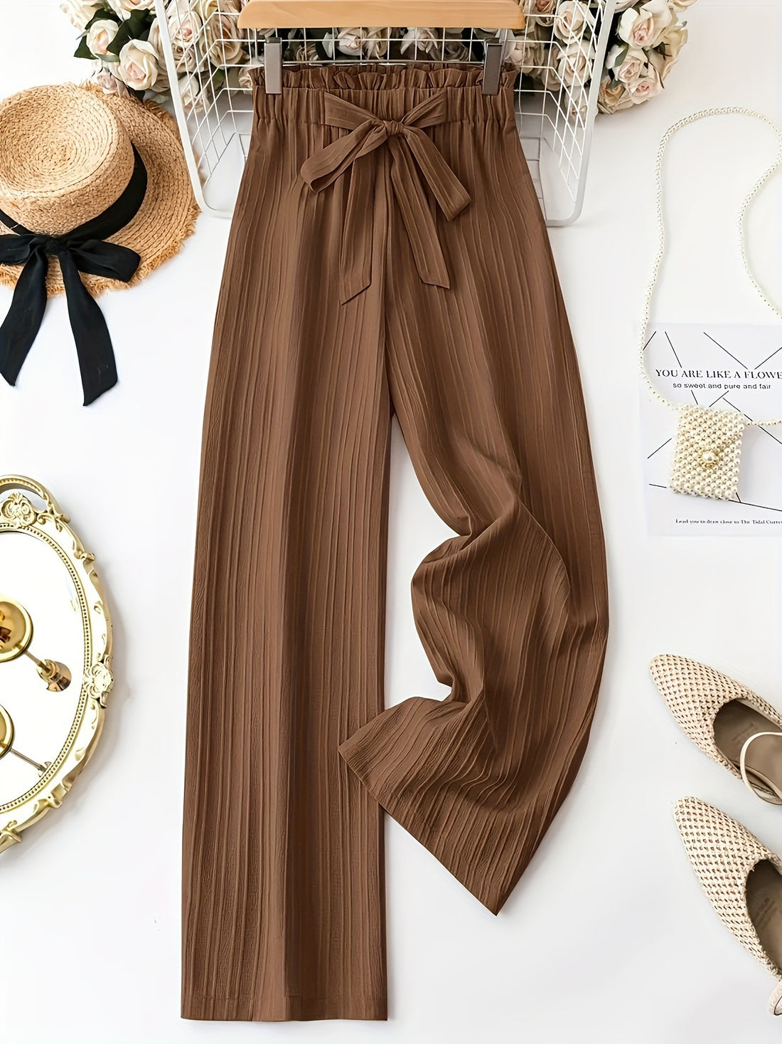 Women's Solid Color Belt Casual Pants - cas7m