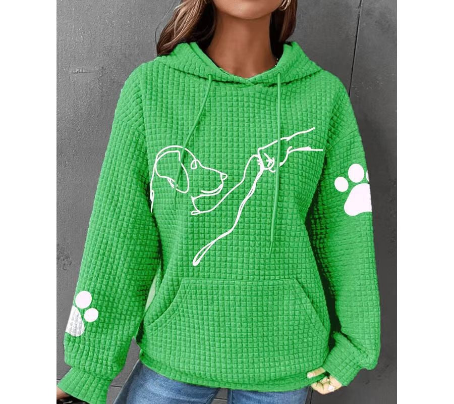 Waffle Hoodie Winter New Hooded Dog Printed Sweater Women - cas7m