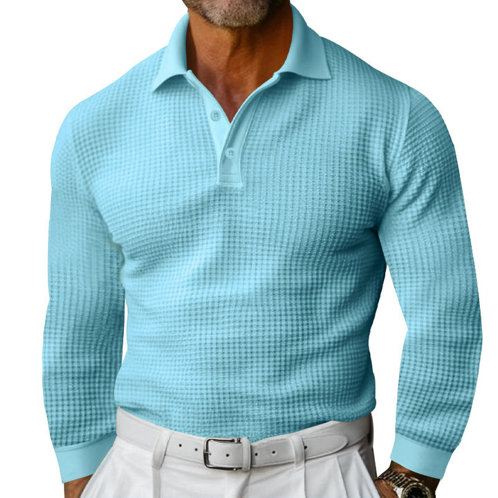 Lapel Button Long Sleeve Vacation Casual T-shirt - cas7m