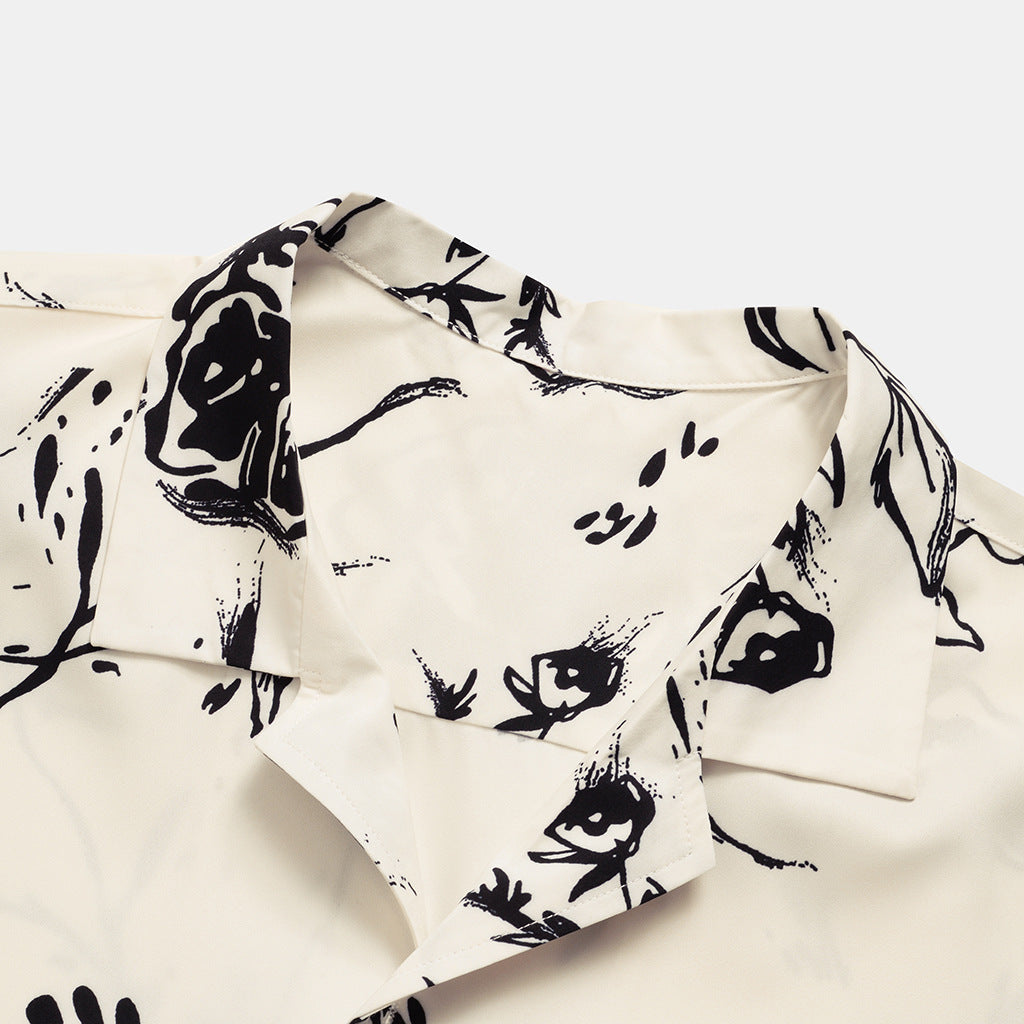 Men's Floral Short Sleeve Lapel Shirt - Cotton Polyester Blend - cas7m