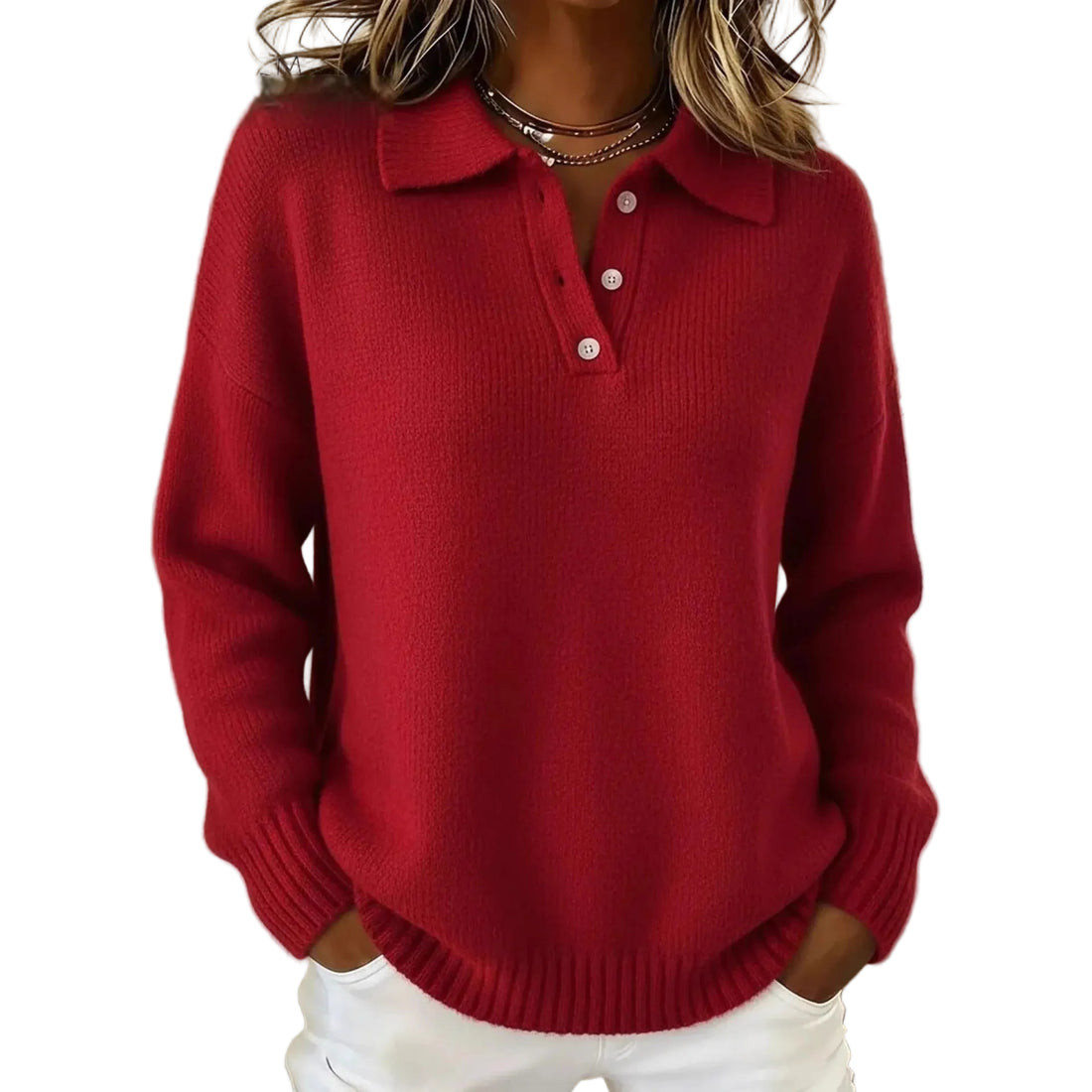 Loose And Soft Women's Lapel Long Sleeve Button Sweater - cas7m
